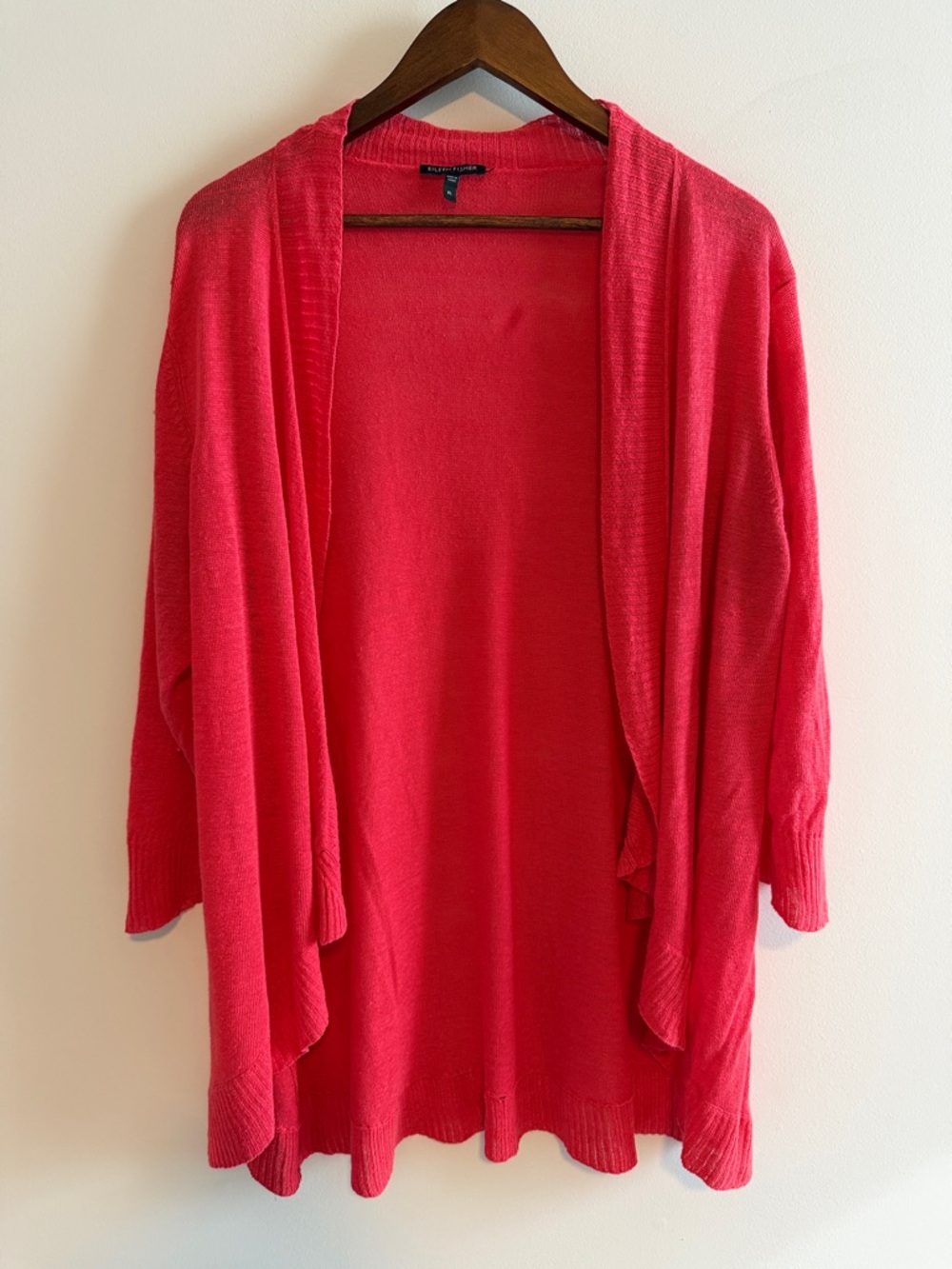 Eileen Fisher 100% Linen Open Front Cardigan Coral Red Lightweight XL
